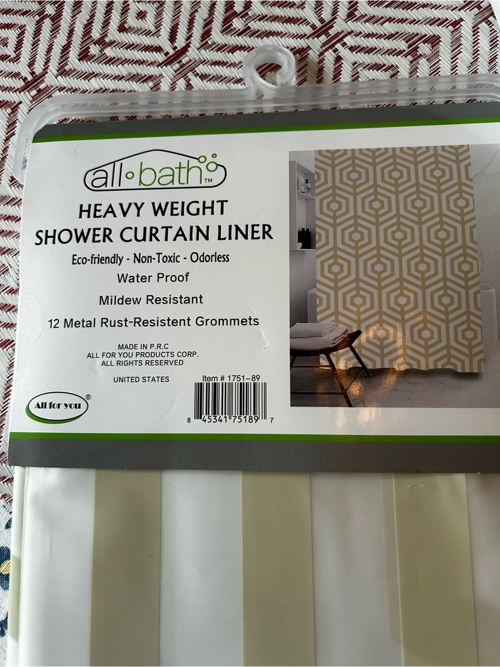 Heavy Weight 70x72” Geometric Design Shower Curtain Liner in Cream & White